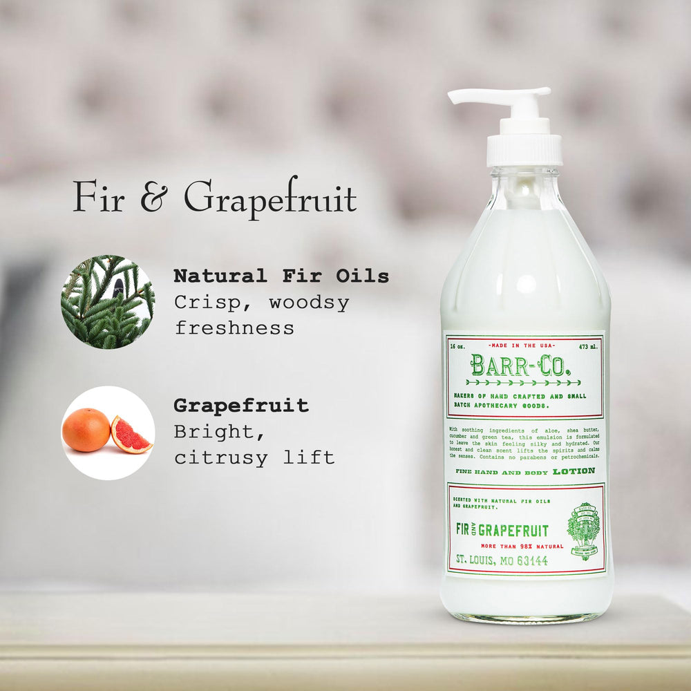 Sustainable glass bottle packaging of BARR-CO lotion