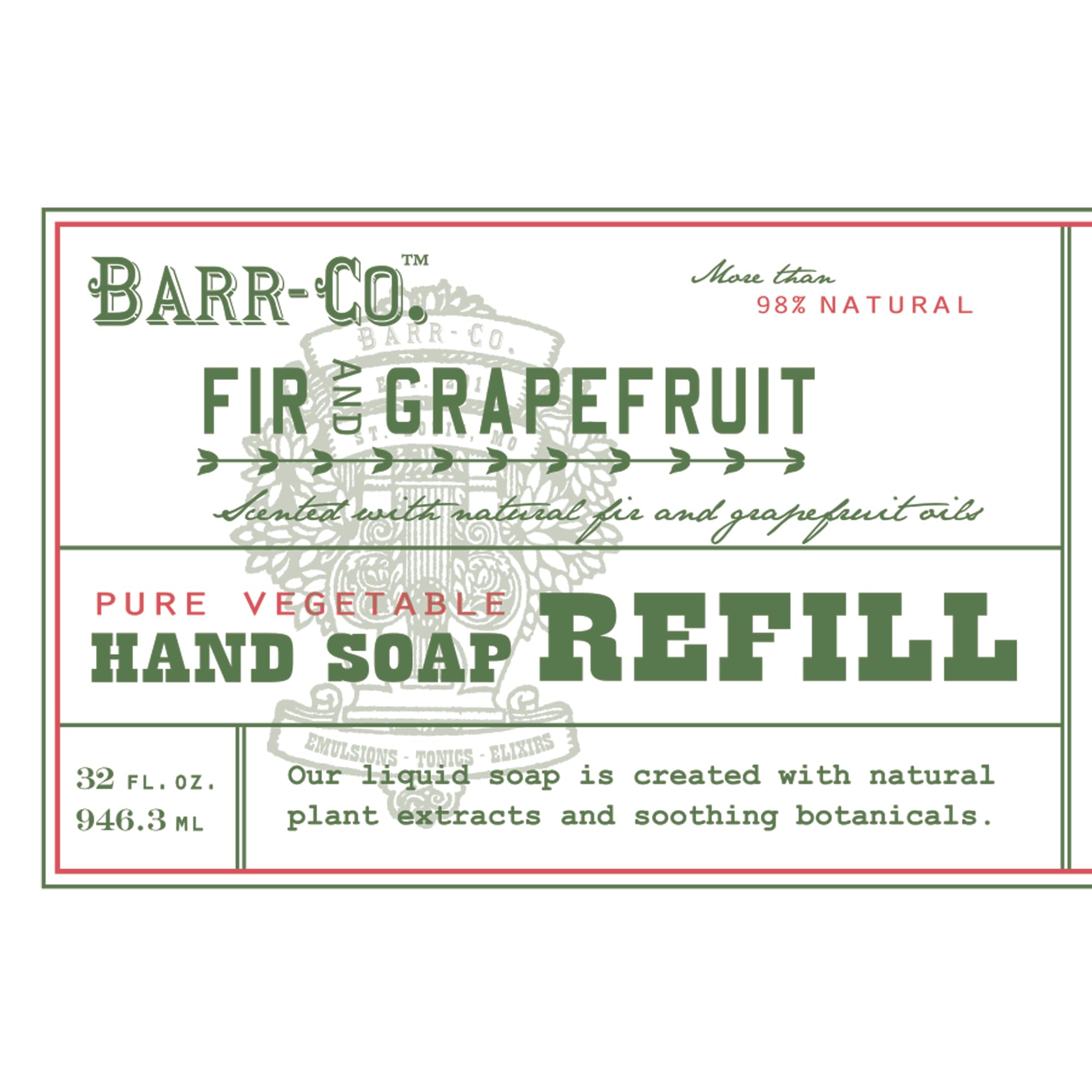 BARR-CO hand soap refill 32oz packaging offers long-lasting value for busy households.