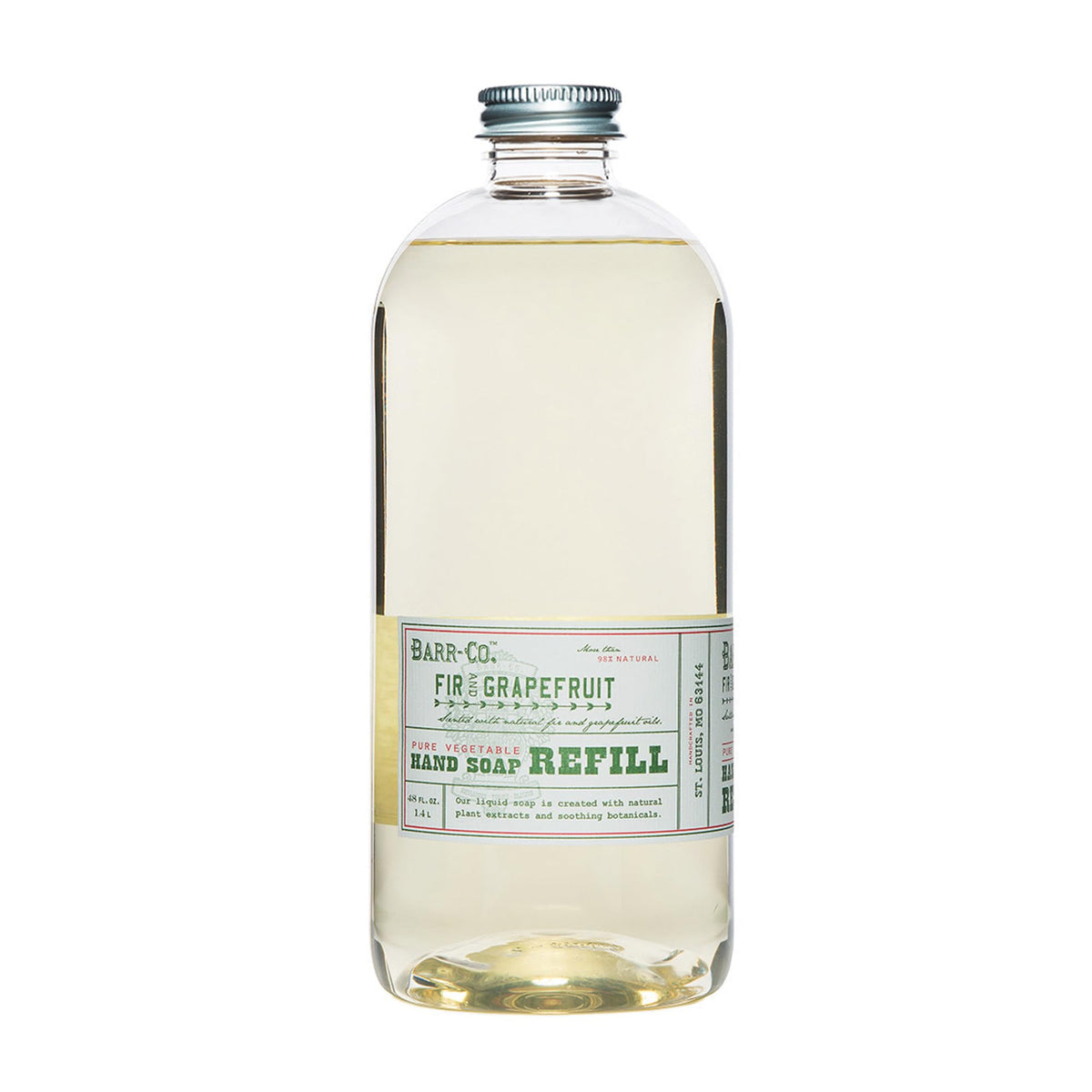 BARR-CO hand soap refill bottle pour demonstrates easy refill with a clean sink setup.