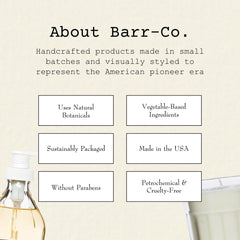 Barr-Co milk bottle glass detail highlights elegant packaging.