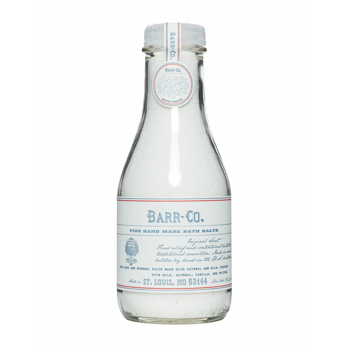 Barr-Co Original Scent bath salts jar shown for relaxing baths.