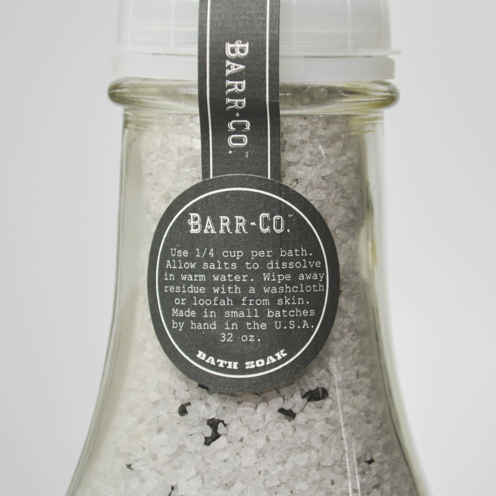 Barr-Co Reserve bath salts with vitamin E soften skin during a soak.