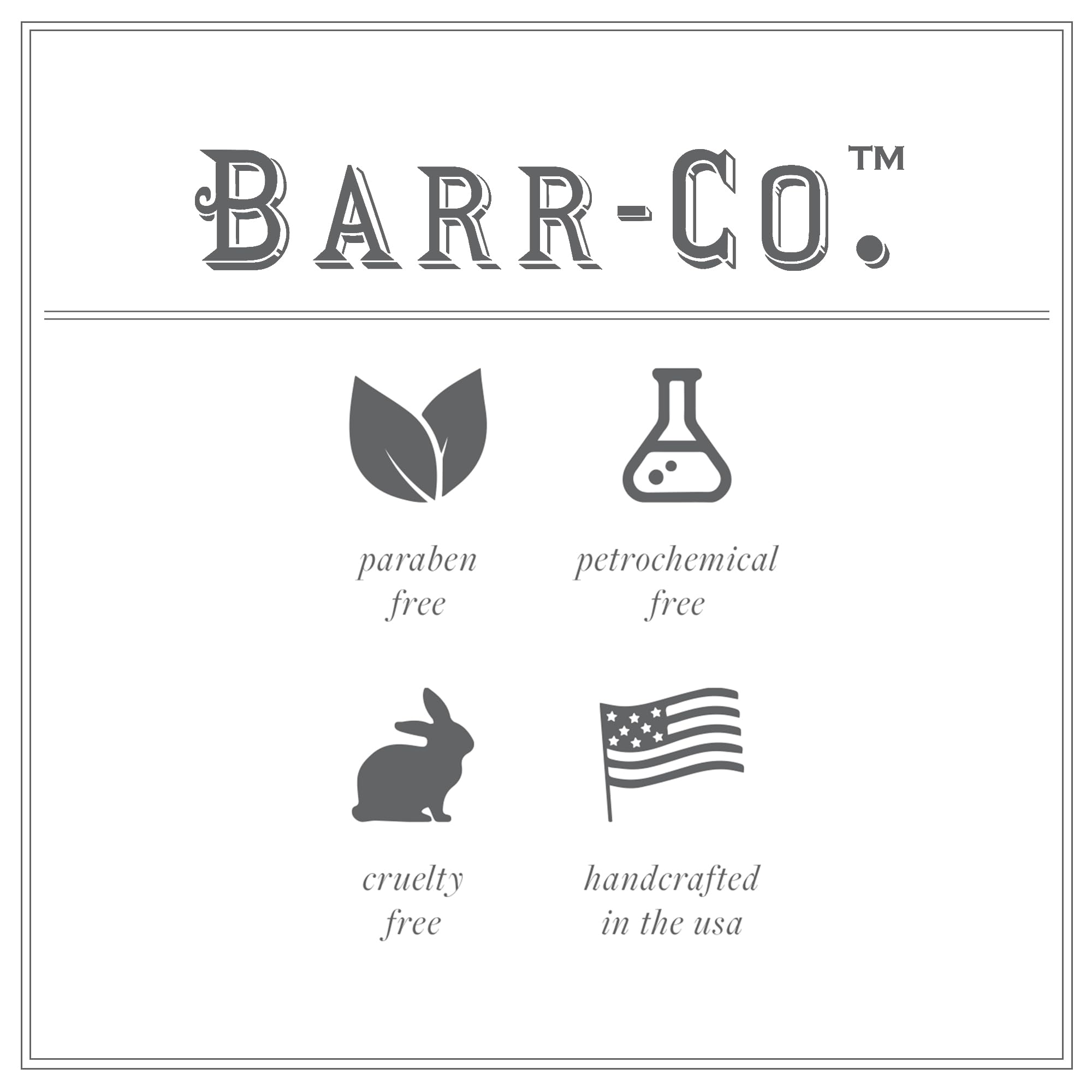 BARR-CO Saddle Hand Soap beside bathroom sink with amber-sandalwood-musk aroma