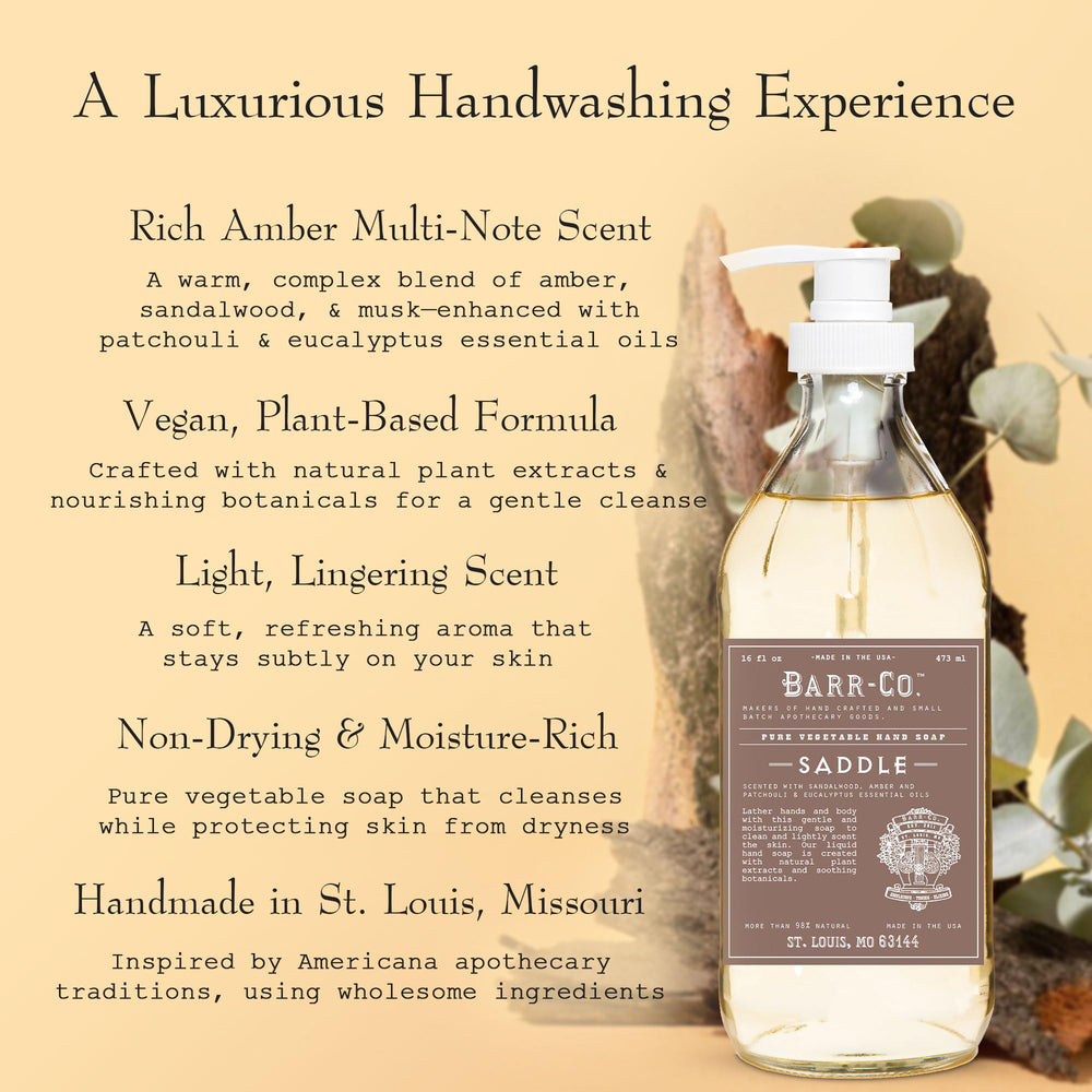 BARR-CO Saddle Hand Soap pump close-up showing easy dispensing for daily handwashing