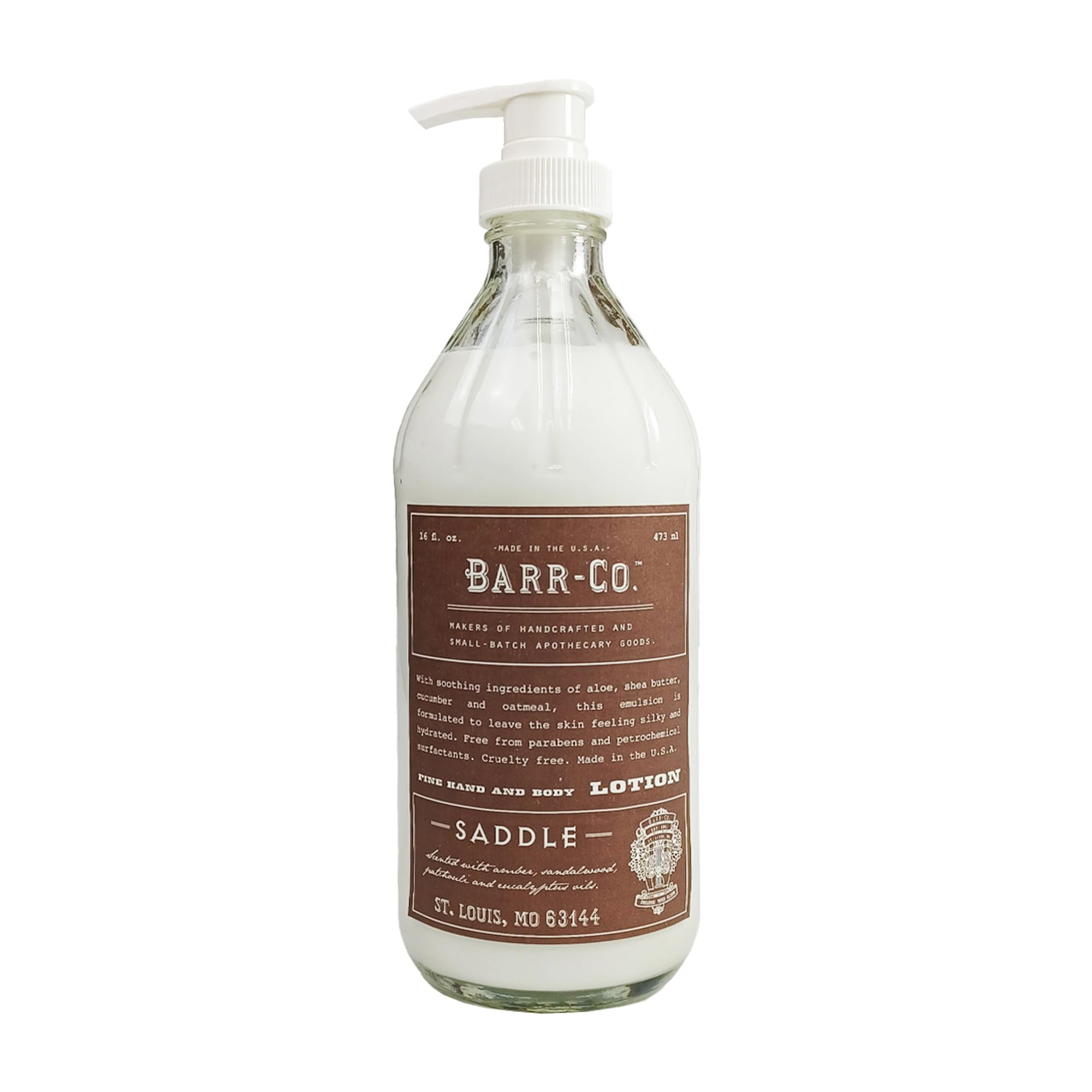 BARR-CO Saddle Scent lotion bottle with pump for easy, controlled hydration.