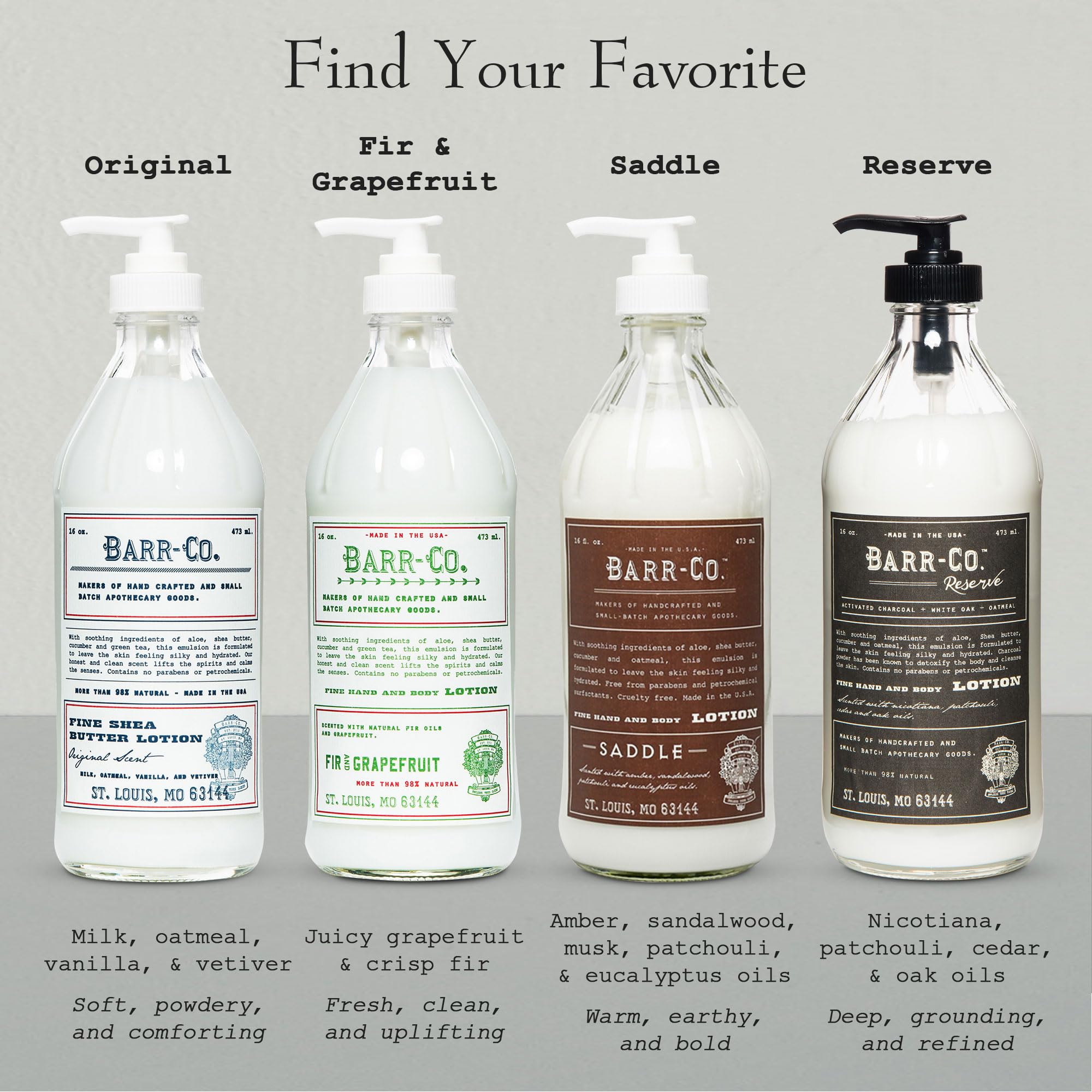 Vanity display of BARR-CO Saddle Scent lotion suggesting daily rituals.