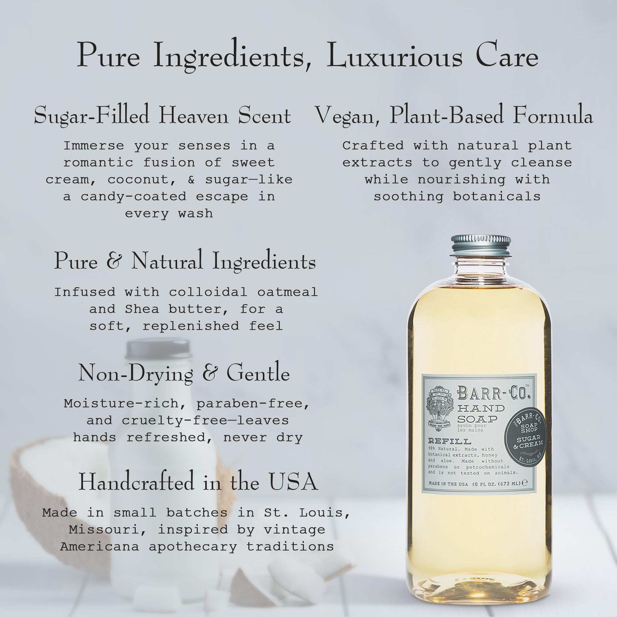BARR-CO Sugar & Cream refill pour demonstrates easy, mess-free refilling.