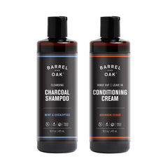 Barrel & Oak mint eucalyptus charcoal shampoo bottle with refreshing cleansing action