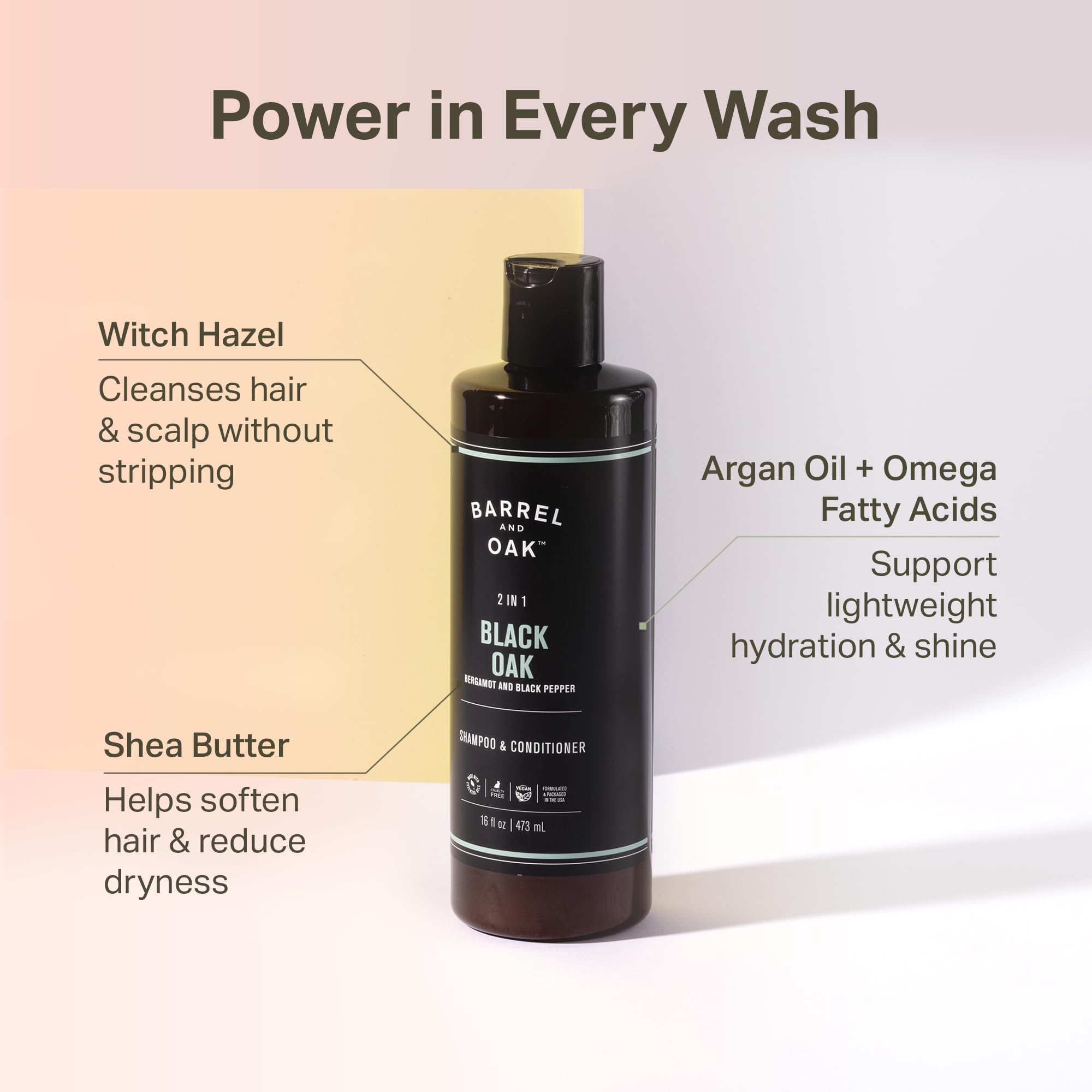 Barrel & Oak 2-in-1 creates rich lather on wet hair during daily wash