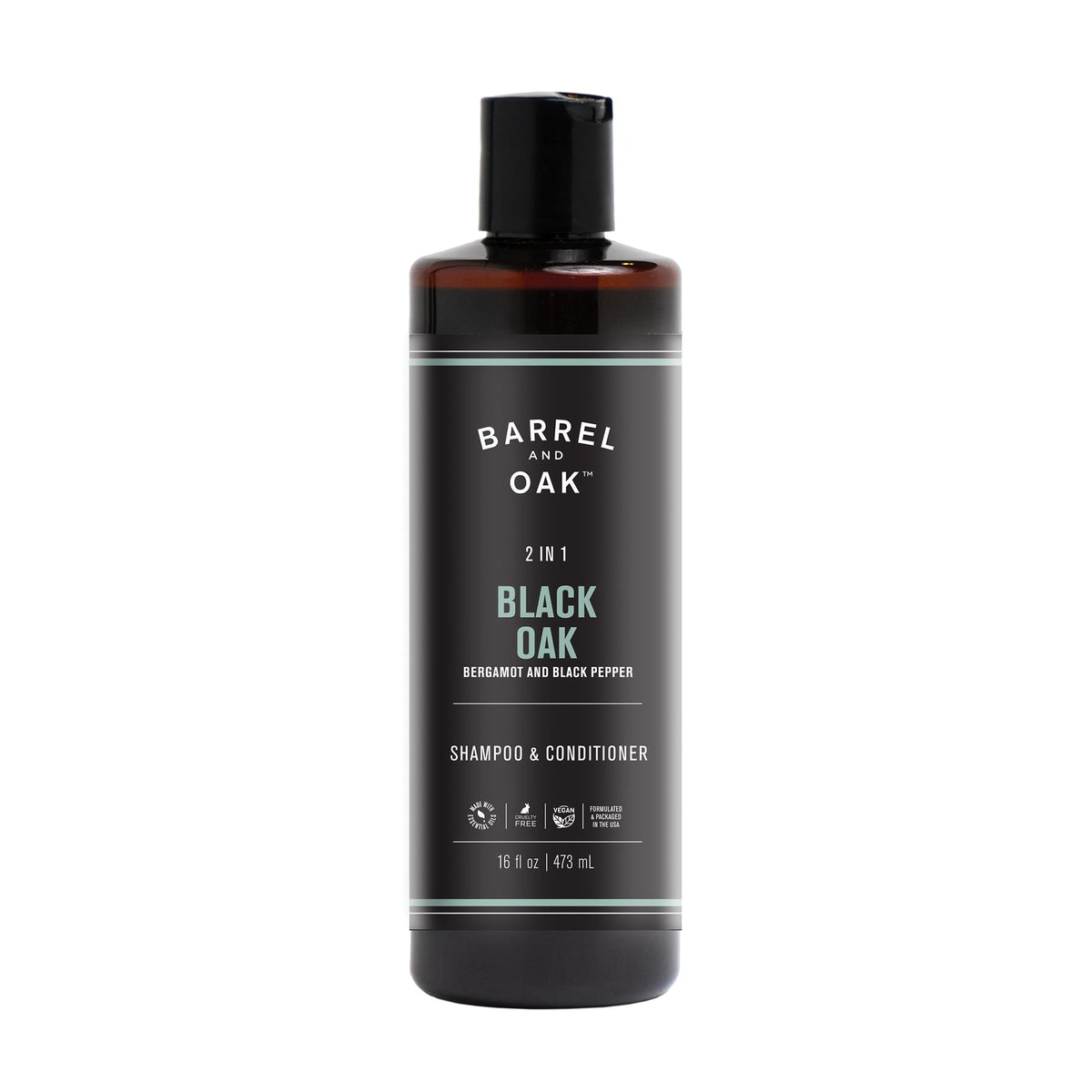 Barrel & Oak 2-in-1 shampoo bottle pouring for quick cleanse
