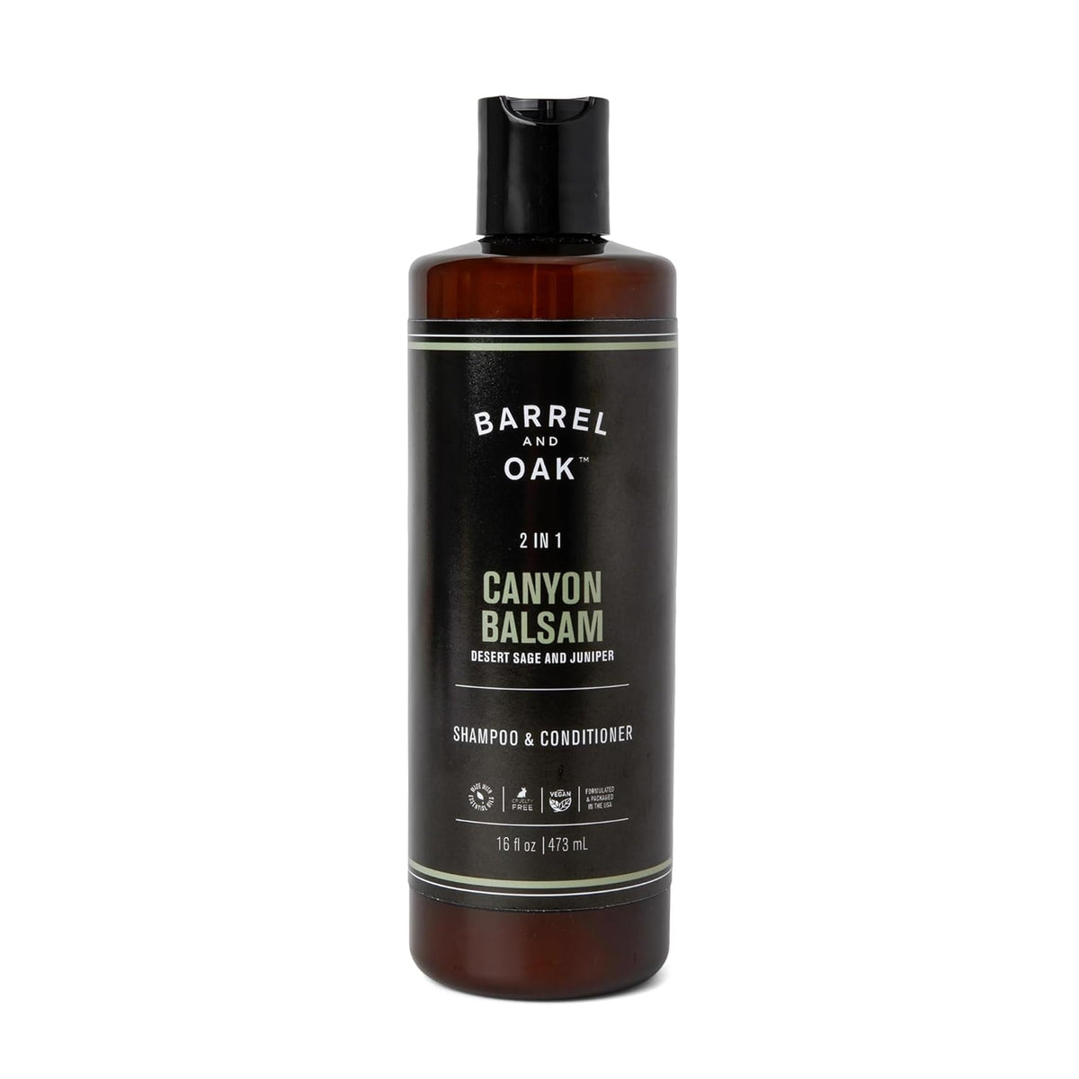 Barrel & Oak 2-in-1 shampoo bottle highlights cleansing and hydration for daily hair care.