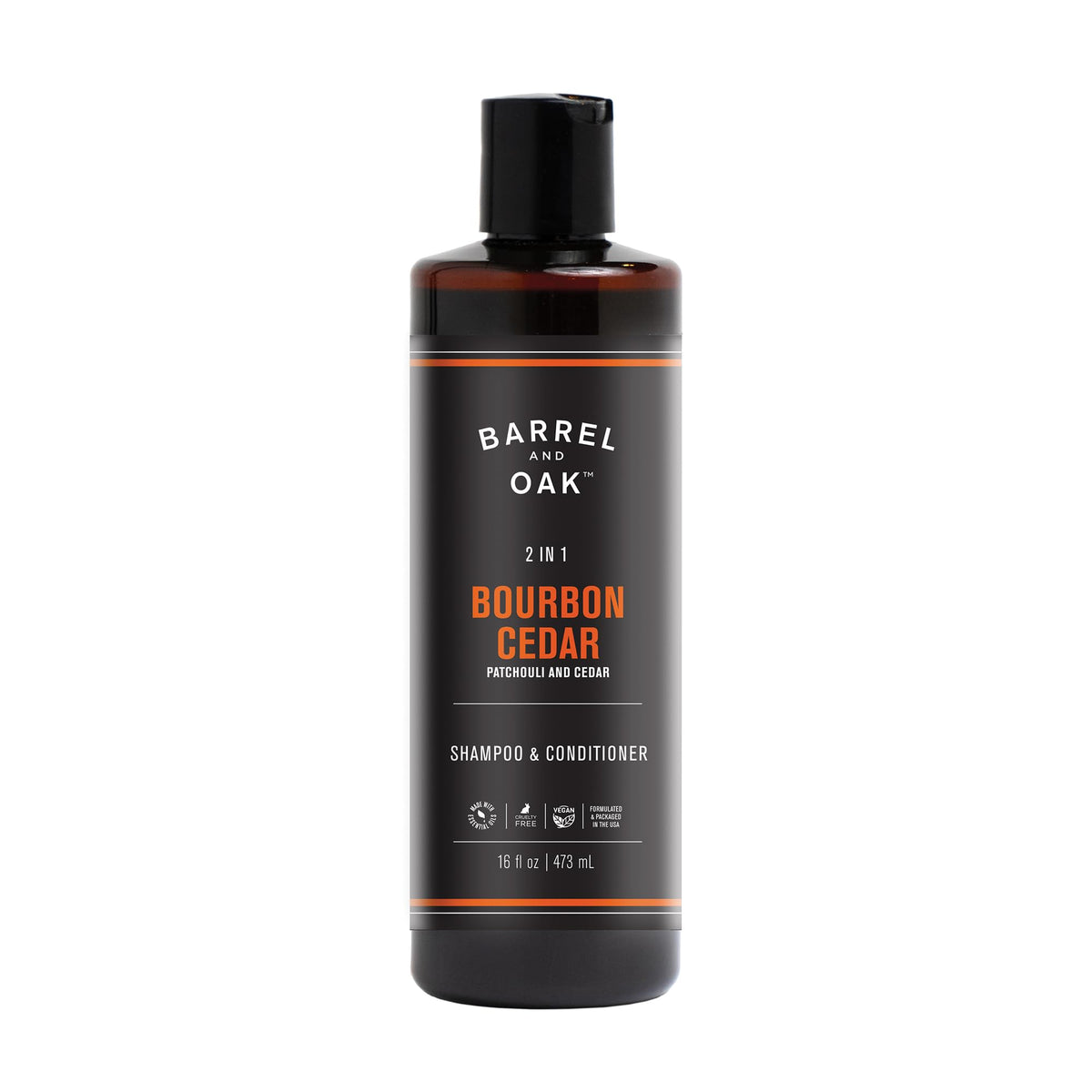 Barrel & Oak 2-in-1 bottle for quick cleansing and conditioning.