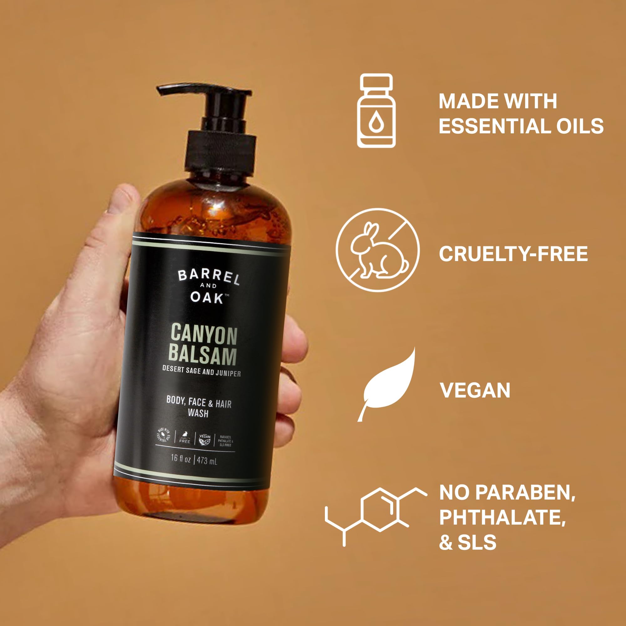 Barrel & Oak all-in-one wash ingredients birch and vitamin B5 for gentle hydration.