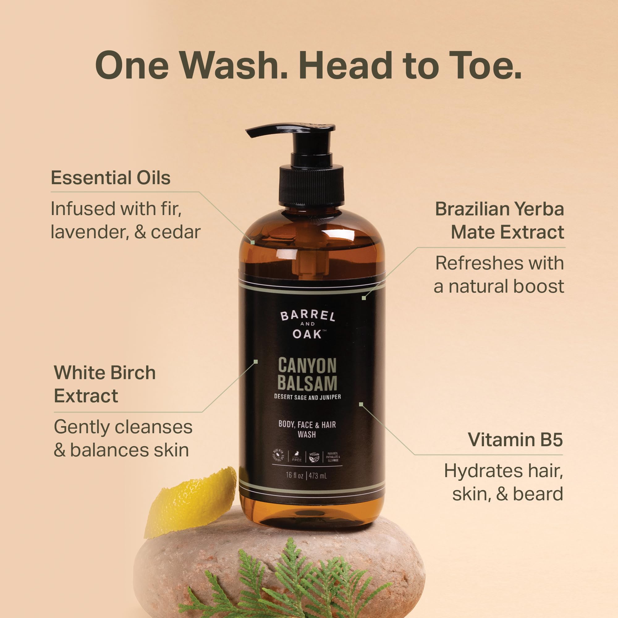 Barrel & Oak all-in-one wash lather close-up showing rich foam for easy cleansing.