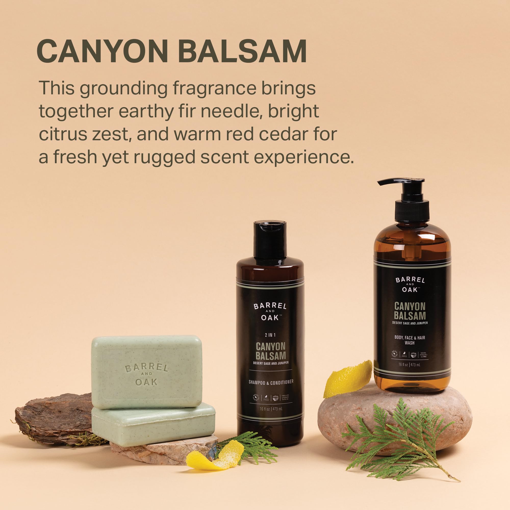 Barrel & Oak all-in-one wash shower usage demonstrating face, hair, and body cleansing.