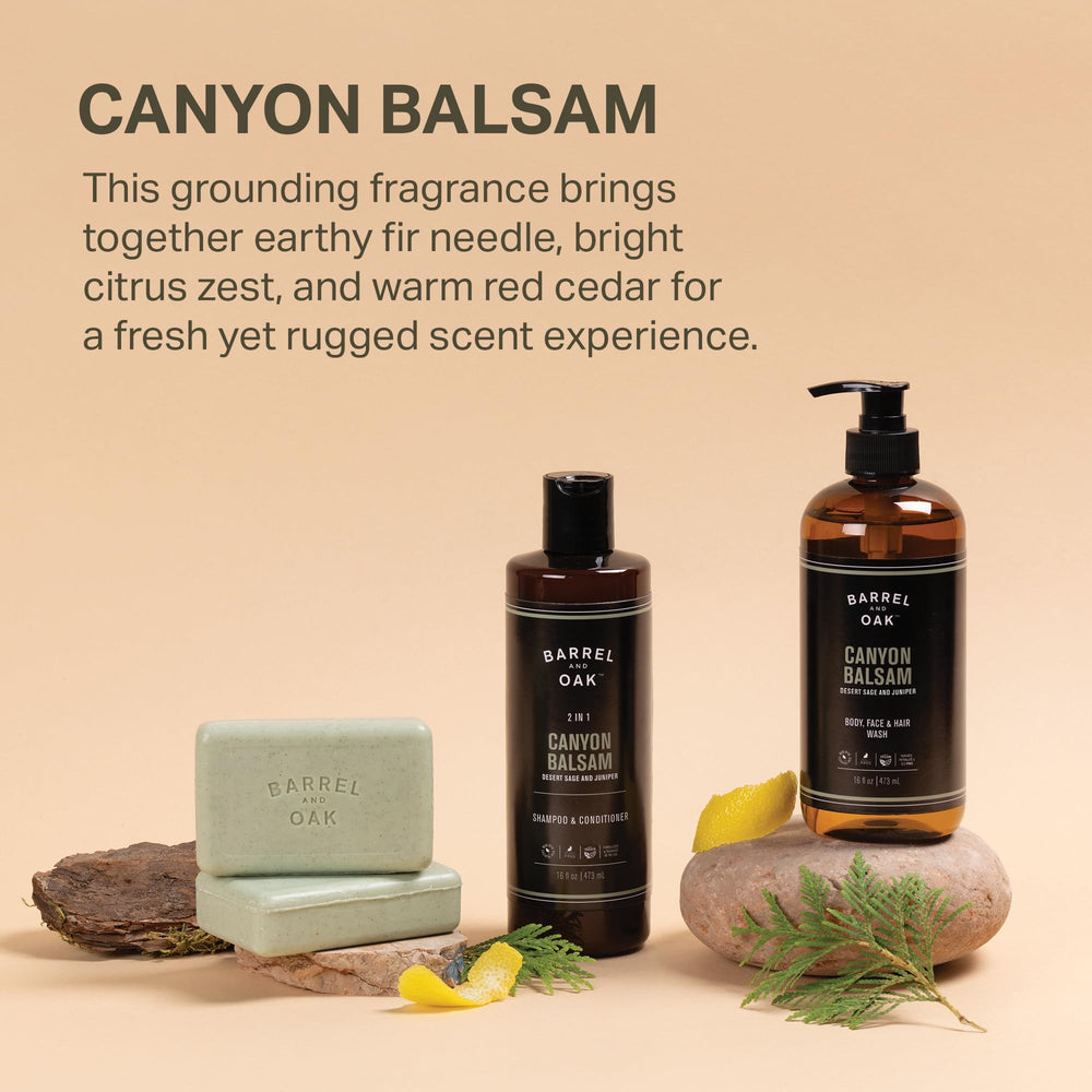 Barrel & Oak all-in-one wash shower usage demonstrating face, hair, and body cleansing.