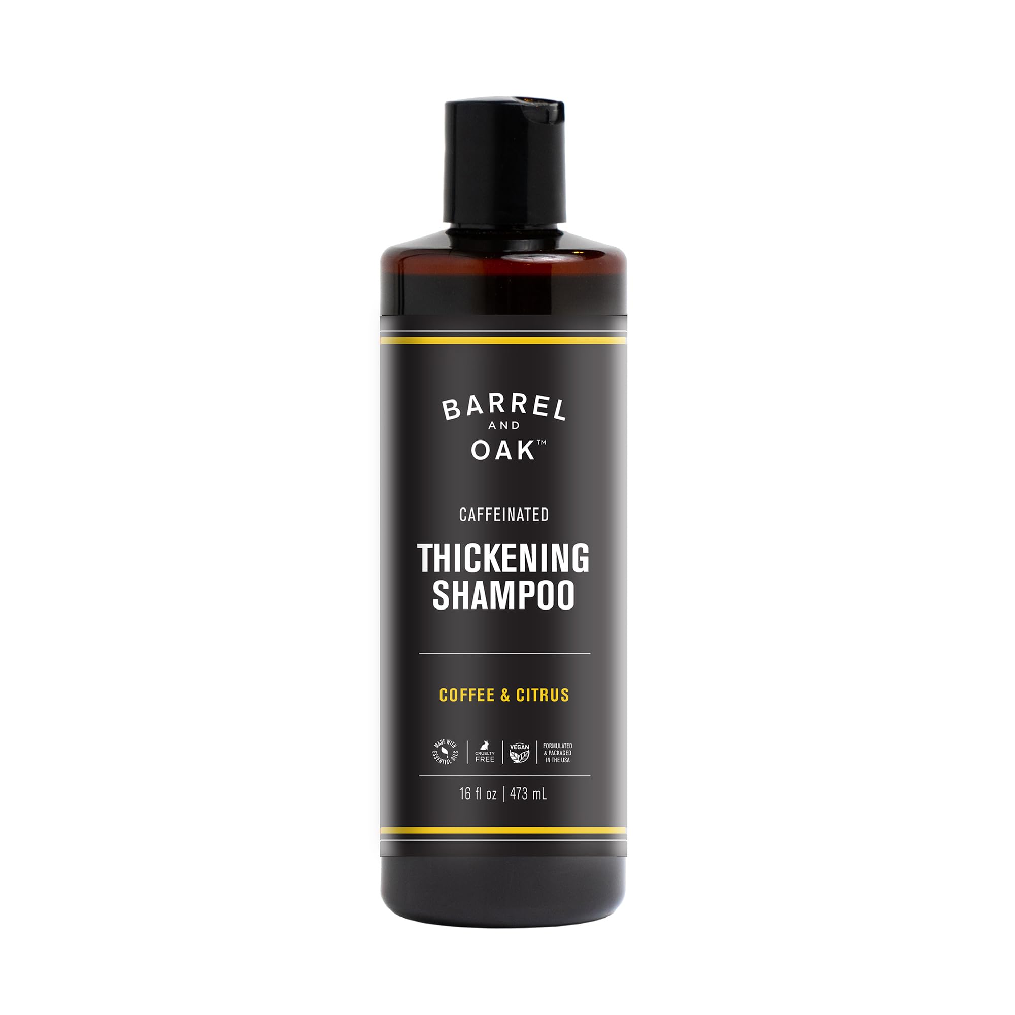Barrel & Oak Coffee & Citrus Shampoo bottle pour, ideal for daily energizing cleanse.