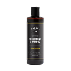 Barrel & Oak Coffee & Citrus Shampoo bottle pour, ideal for daily energizing cleanse.