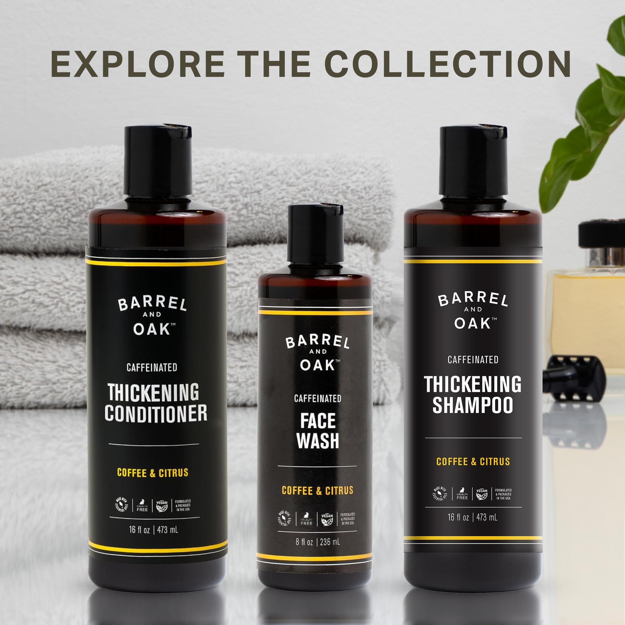 Barrel & Oak Coffee & Citrus Shampoo front view with vegan formula and clean design.