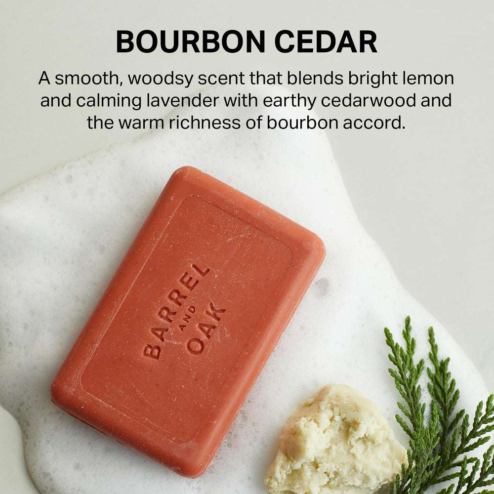 Barrel & Oak Bourbon Cedar scent bar soap delivering a bold masculine aroma.