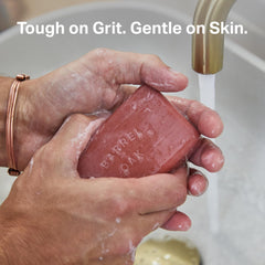 Barrel & Oak exfoliating bar soap with walnut shell powder for thorough cleansing.