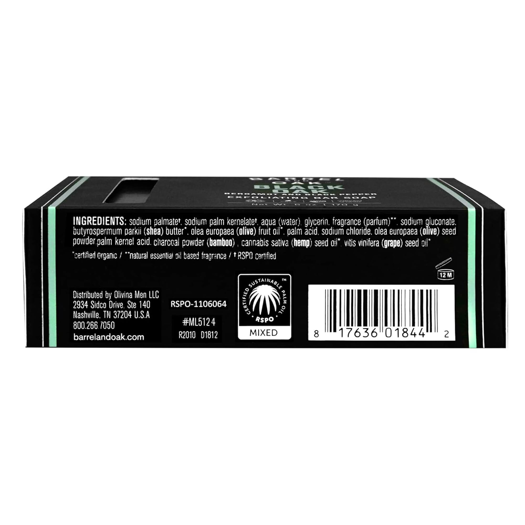 Barrel & Oak soap wood texture closeup emphasizing natural exfoliants and skin-friendly formula