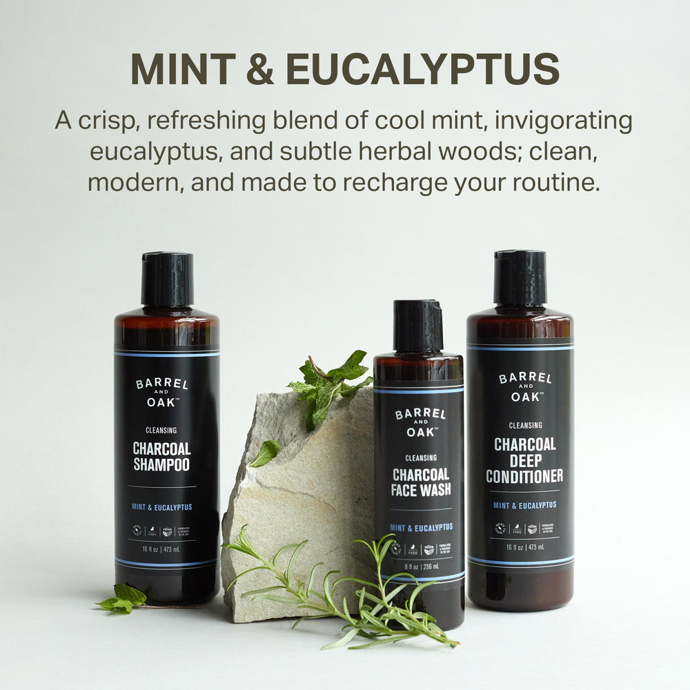 Barrel & Oak gift set on bathroom shelf, ideal for gifting.
