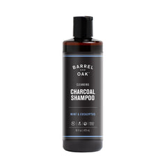 Barrel & Oak mint eucalyptus charcoal shampoo bottle delivering a refreshing cleanse.