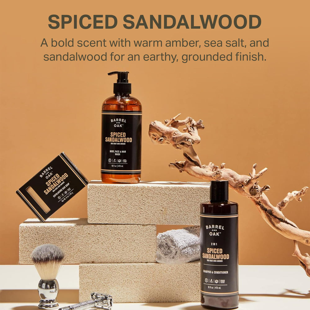Barrel and Oak packaging on bathroom counter, ready for a modern grooming routine.