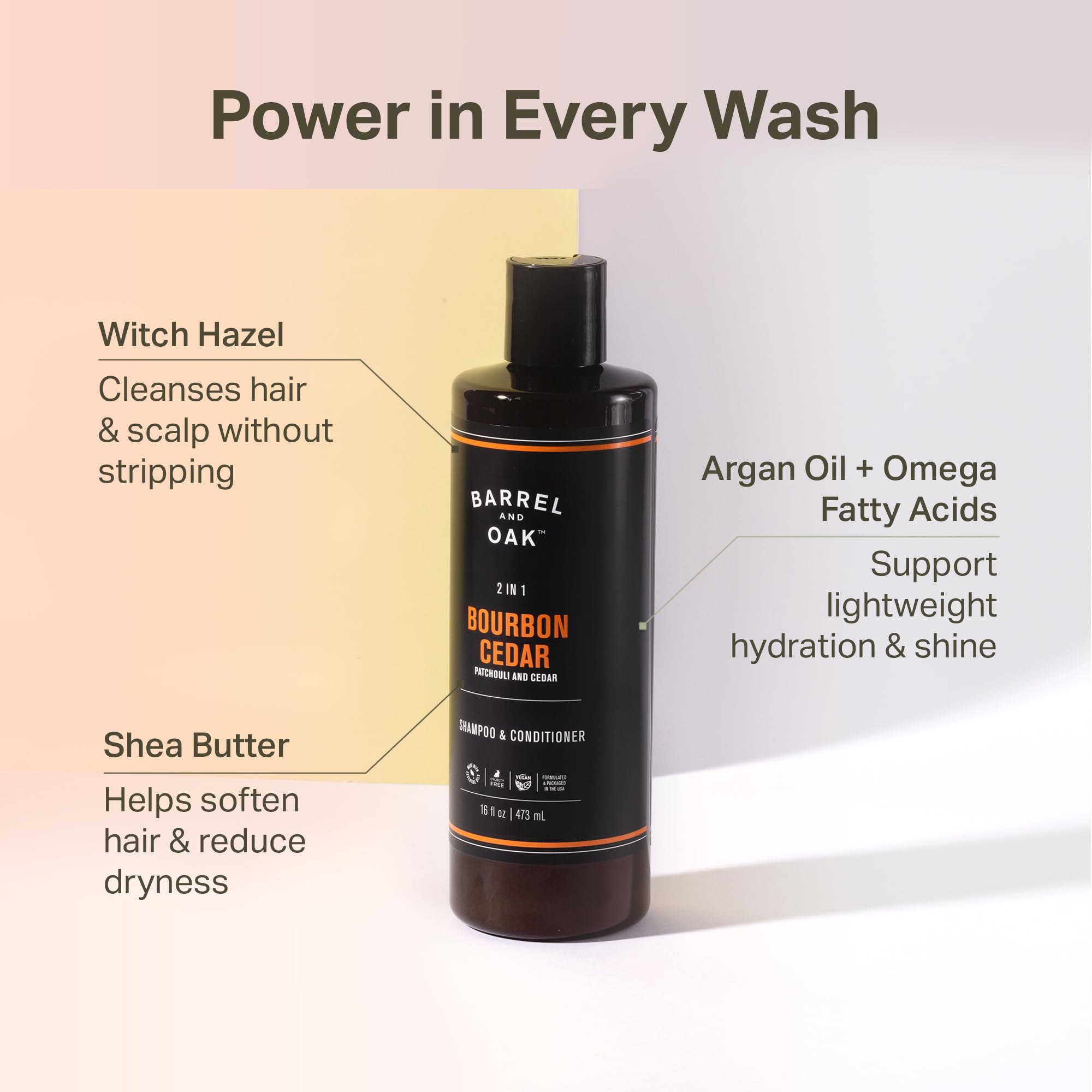 Barrel & Oak vitamin B5 formula nourishes hair.