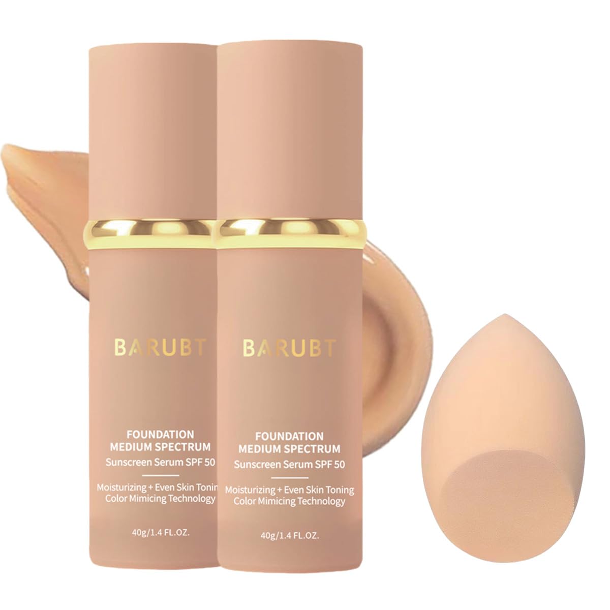 BARUBT 4-in-1 color-changing foundation bottle with SPF50 for all-day protection and coverage.