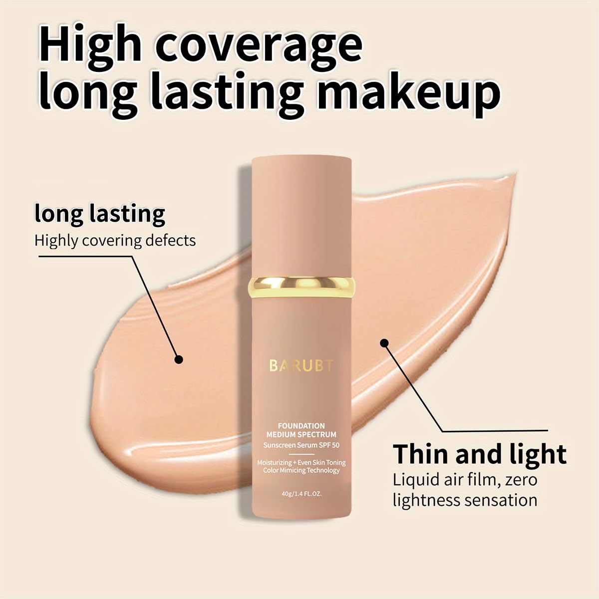 BARUBT color-sensing beads swatch showing shade transformation for a seamless complexion.