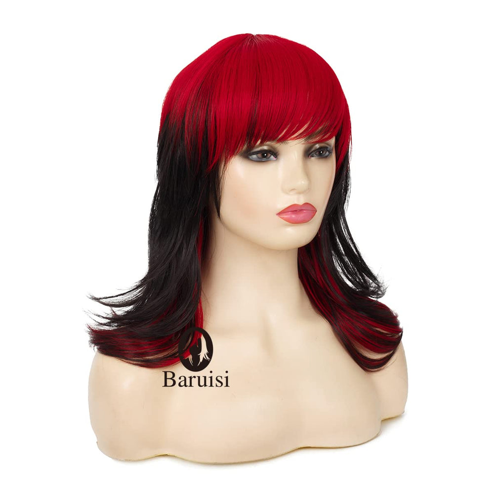 Baruisi black red wig, cosplay-ready look for Halloween or theme events.