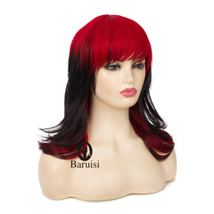Baruisi black red wig, cosplay-ready look for Halloween or theme events.