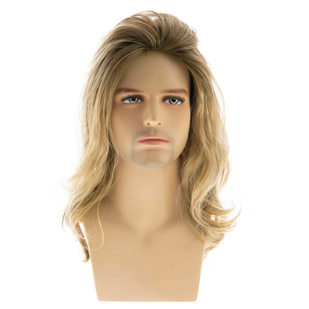 Baruisi wavy blonde wig for men, front view, versatile cosplay option.