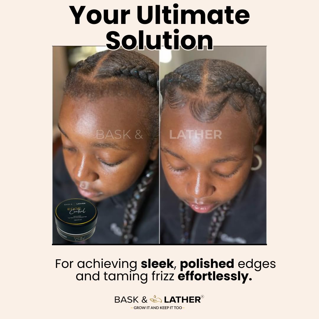 BASK & LATHER edge-control on dry hair with no white cast