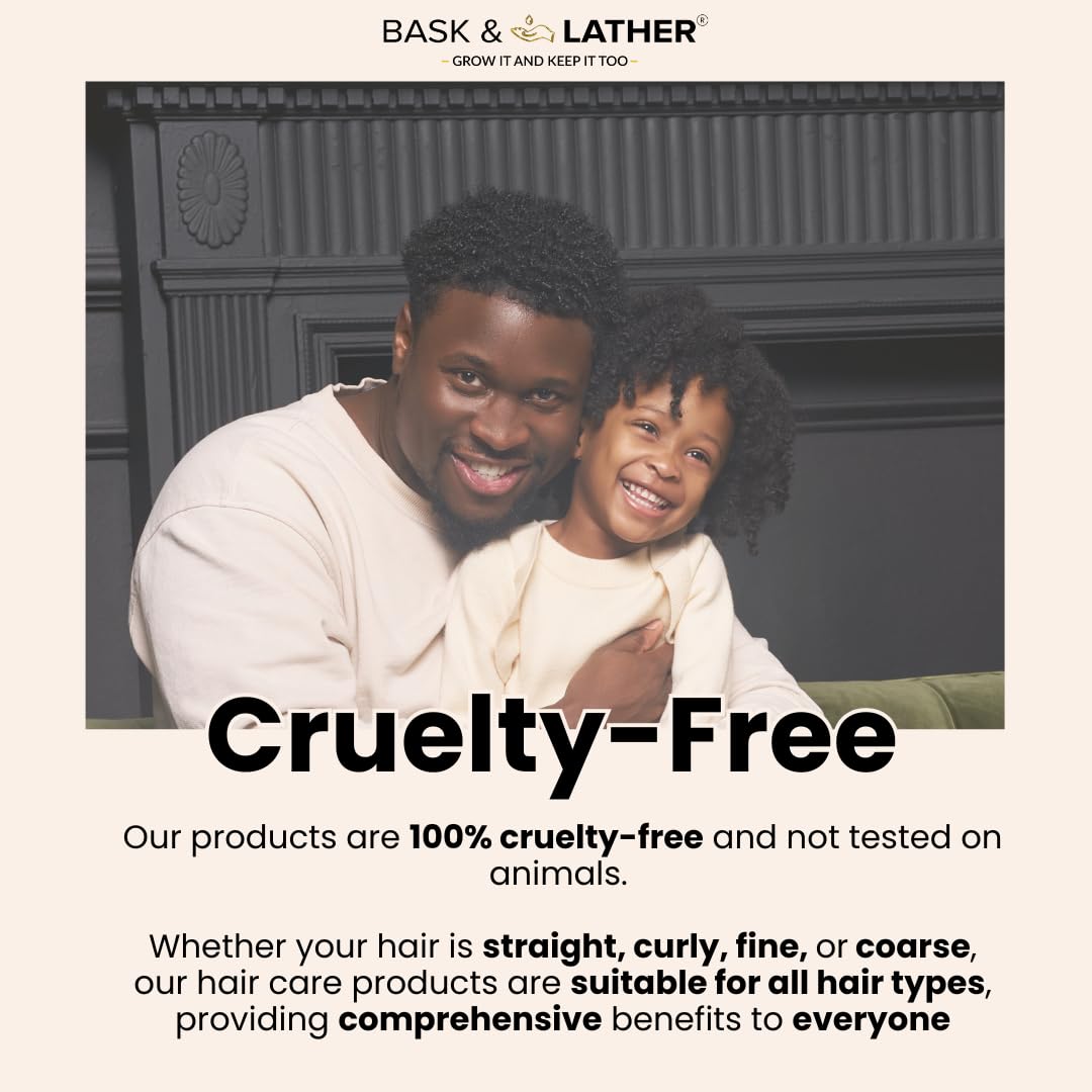 Bask & Lather leave-in oil designed for all hair types.
