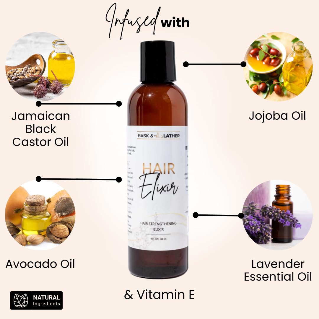 Bask & Lather Elixir applied on damp hair aids moisture retention