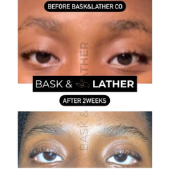 Bask & Lather lash serum brush application shows precise control for lashes and brows.