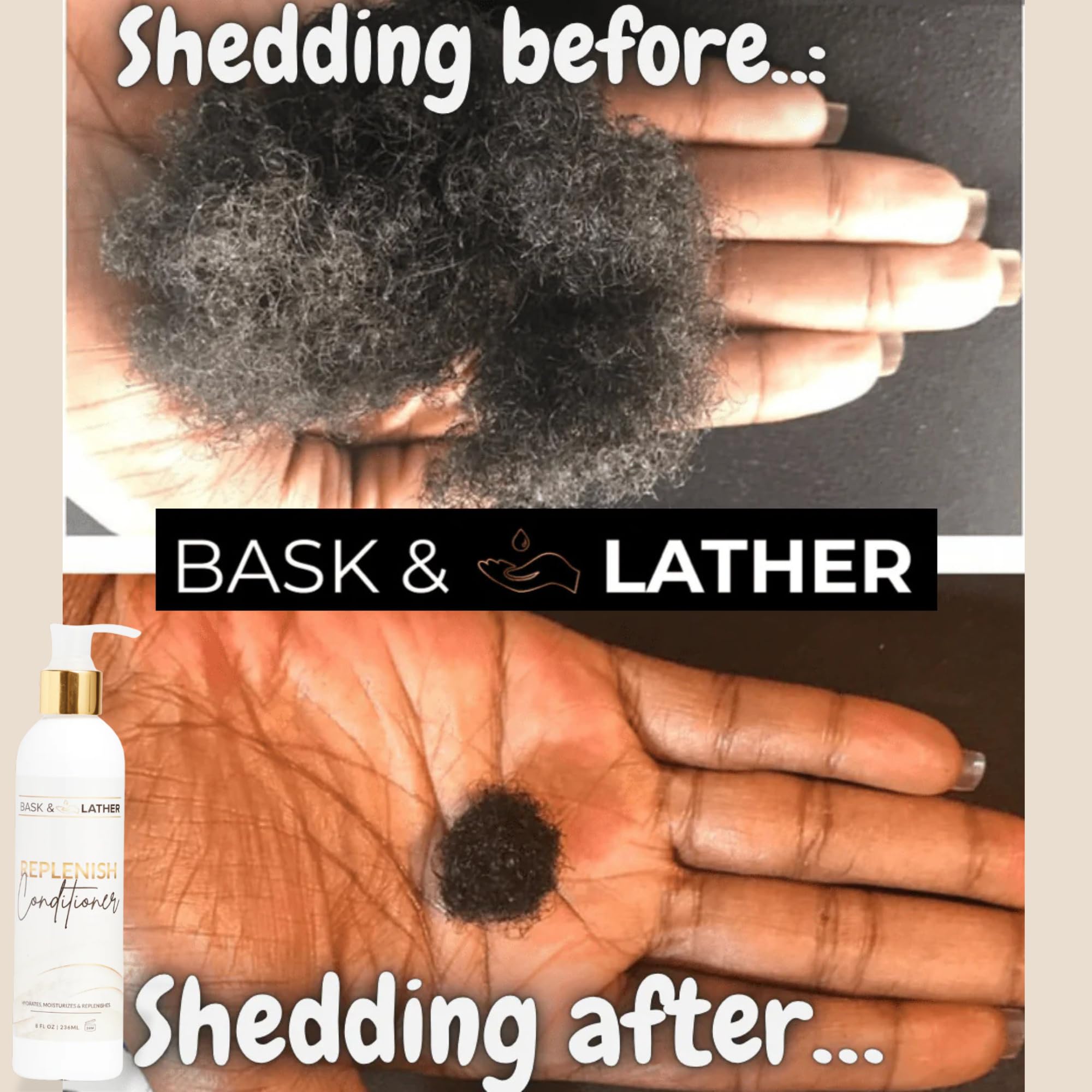 Close-up of Replenish conditioner label showing natural ingredients.