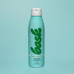 Bask Suncare non-aerosol spray bottle designed for convenient, even application.