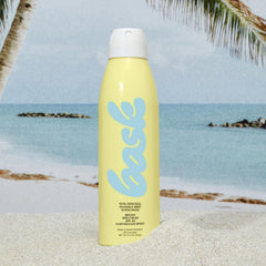 Bask Suncare SPF 30 spray application demonstrates even mist coverage on skin.
