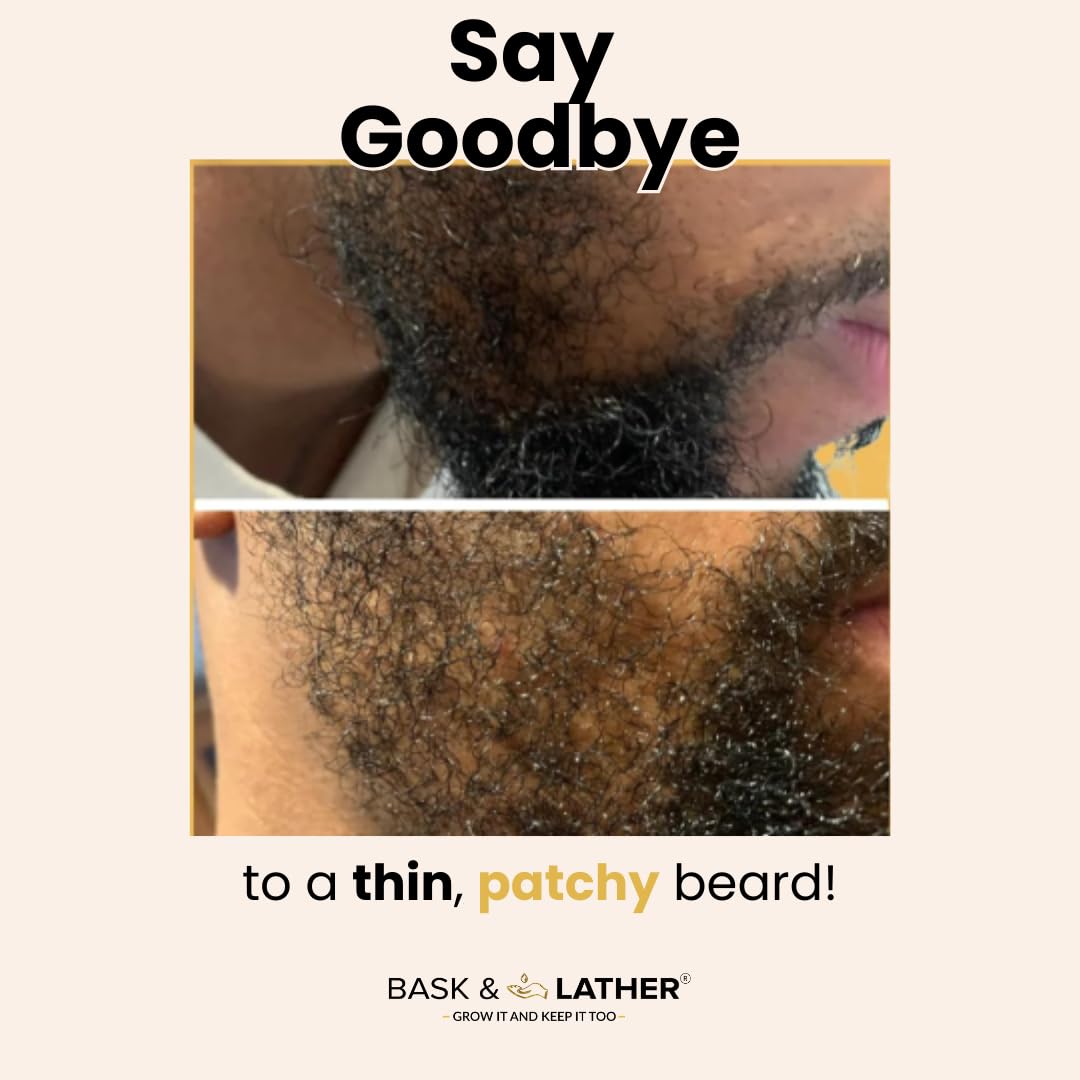 BASK & LATHER Beard Growth Oil after shower for hydrated, frizz-free beard.