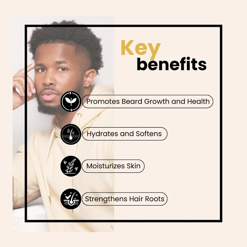 BASK & LATHER Beard Growth Oil on beard delivering shine and smooth texture.
