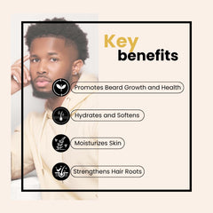 BASK & LATHER Beard Growth Oil on beard delivering shine and smooth texture.