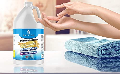 Bastion Finesilk hand soap gallon label highlights pearlized lotion