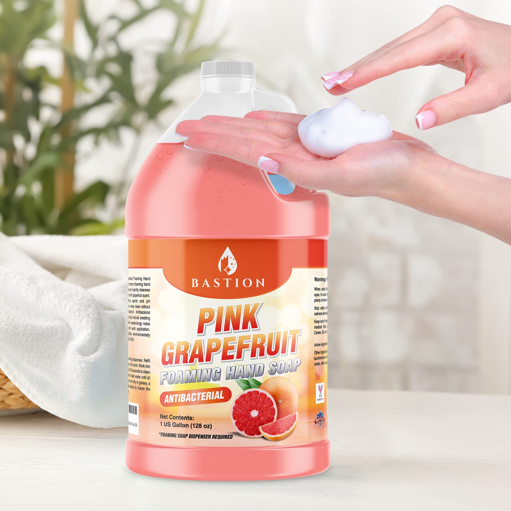 Bastion foaming hand soap texture in action, delicate foam lifts dirt without drying skin.