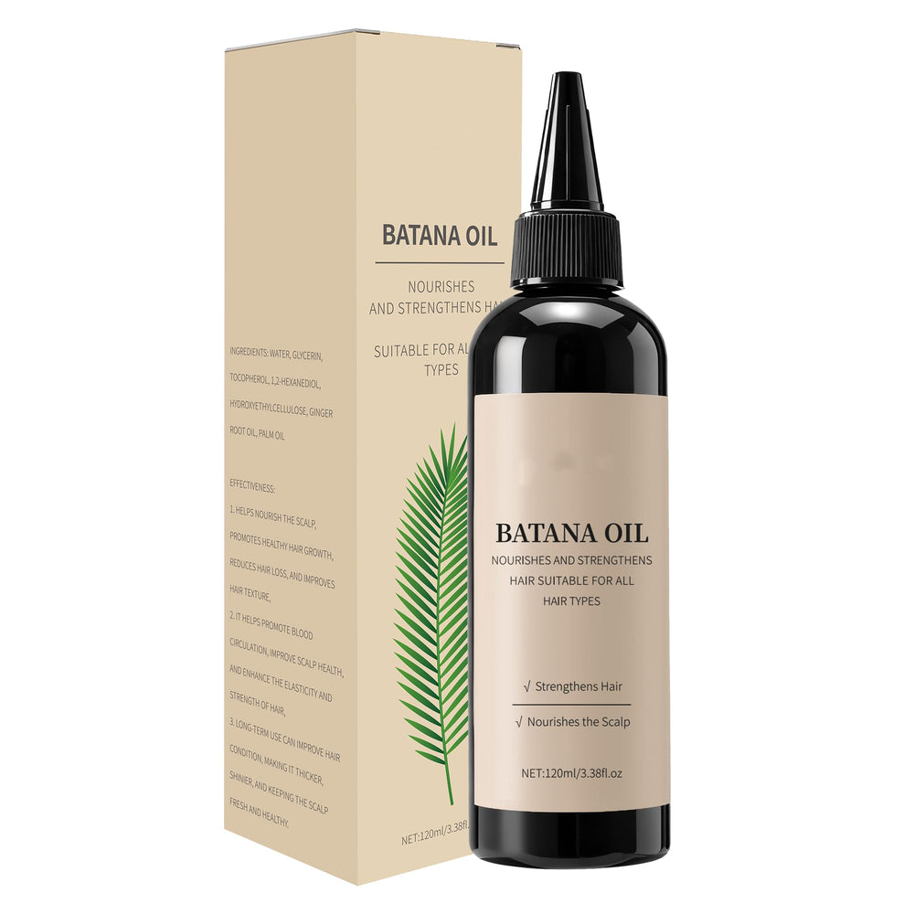Batana Oil bottle pour shows easy application for smoother, nourished hair.
