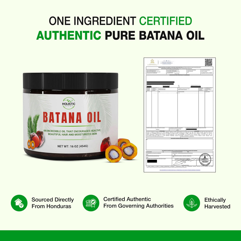 Holistic Depot Batana Oil applied to hair for shine.