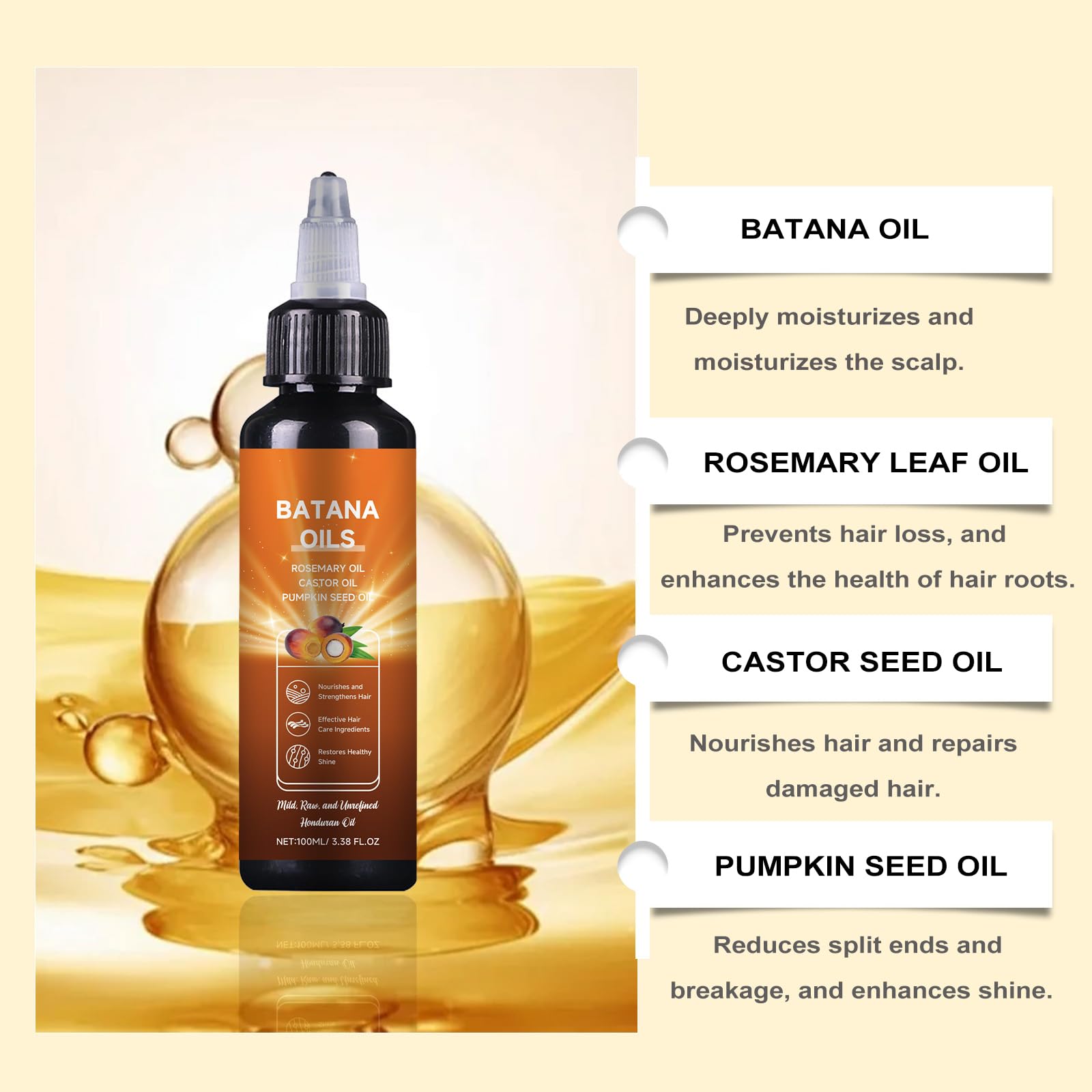 Batana Oil rosemary oil drop emphasizes invigorating scalp nourishment